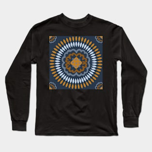 Navy and Mustard Mandala Long Sleeve T-Shirt